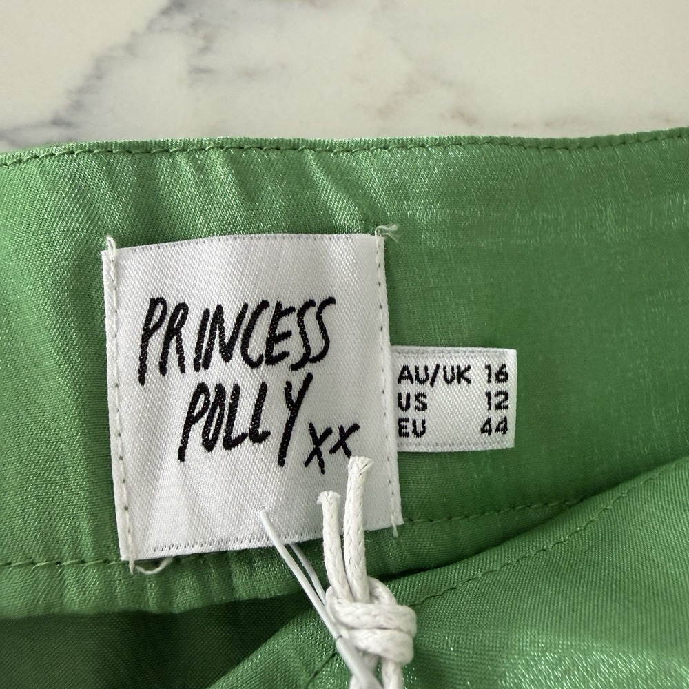 NWT Princess Polly Jupiter Fringe Wrap Mini Skirt Womens 12 Satin Green Dopamine - Picture 8 of 13